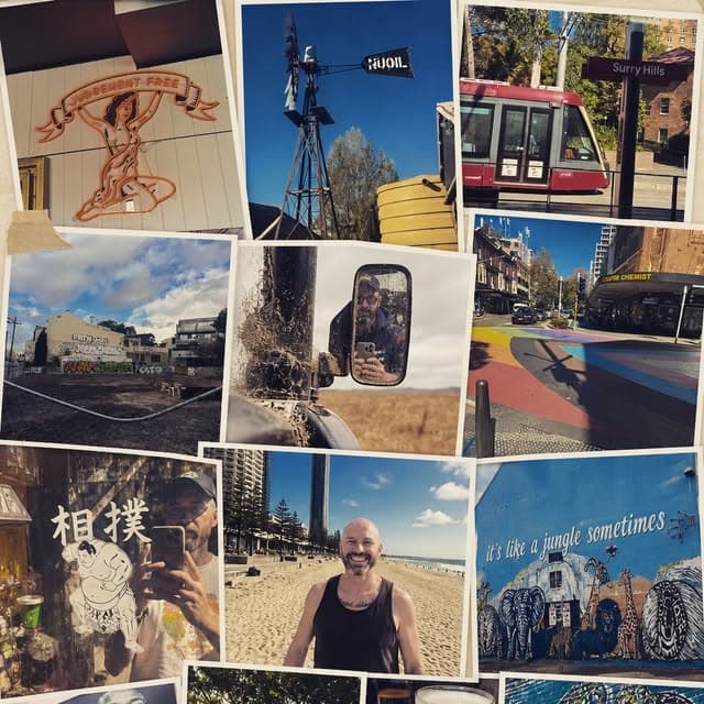 Photo collage from Leon’s Instagram, including a beach portrait